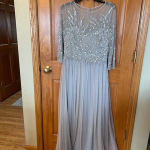 Adrianna Papell Beaded Bodice Mesh Gown, Light Grey, Size: 8 MOB Dress New